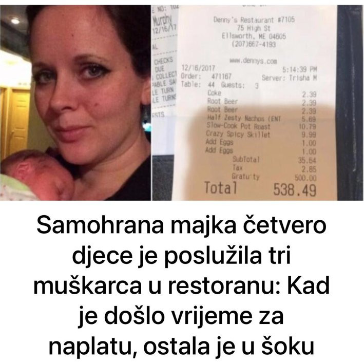 Samohrana majka četvero djece je poslužila tri muškarca u restoranu: Kad je došlo vrijeme za naplatu, ostala je u šoku