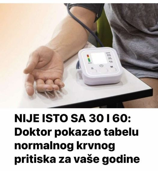 VAŽNE INFORMACIJE: Razlike u krvnom pritisku sa 30 i 60 godina – doktor otkriva tabelu normalnih vrednosti !