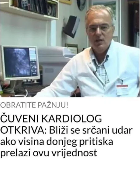 Čuveni kardiolog otkriva: Blizi se srčani udar ako visina donjeg pritiska prelazi ovu vrednost